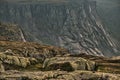 Landscape with steep cliffs in the fjord passing by Trolltunga Royalty Free Stock Photo