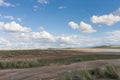 Landscape steppe. Tyva. The road near the lake Dus-Khol. Clouds on the horizon Royalty Free Stock Photo