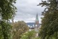 Landscape of Stiftskirche from Japanischer Garten in Kaiserslautern Germany