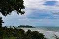 Landscape with storm clouds, sea and tropical island on horizon. Koh Chang, Thailand Royalty Free Stock Photo