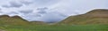 Landscape stormy panorama view from the border of Utah and Idaho from Interstate 84, I-84, view of rural farming with sheep and co Royalty Free Stock Photo