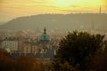 landscape with Straka Academy dome at sundown in autumn in Prague