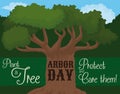 Strong Tree in a Landscape with Precepts for Arbor Day, Vector Illustration