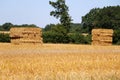 Landscape with a stubble field with straw bales Royalty Free Stock Photo