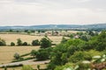 Landscape summer rural scene in France, region Burgundy. Road and nature in old europe. Countryside road in Burgundy