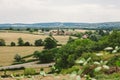 Landscape summer rural scene in France, region Burgundy. Road and nature in old europe. Countryside road in Burgundy