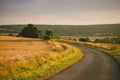 Landscape summer rural scene in France, region Burgundy. Road and nature in old europe. Countryside road in Burgundy