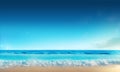 Landscape, summer tropical beach. Azure sea, ocean, waves, surf, blue sky with cumulus clouds, ,sand. Design concept for travel,