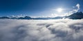 Landscape with sun beams in alps of reutte