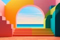 Landscape sun colorful vintage arch surreal architecture art summer concept design