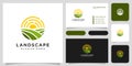 Landscape sun logo vector design and business card Royalty Free Stock Photo
