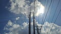 Landscape of sunny day with pole and wires of electricity