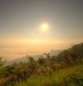 Landscape of sunrise and fog at Doi-Samer-Dao, northern Thailand
