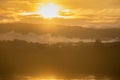 Landscape Sunrise And Mist At Mekong River Beautiful Morning