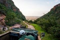 Landscape at sunrise with a path downhill in Entabeni Game Reserve