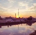 Landscape Of Sunset Behind Network Signal Tower. Royalty Free Stock Photo