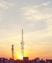 Landscape Of Sunset Behind Network Signal Tower. Royalty Free Stock Photo