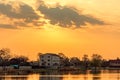 Landscape with sunset on the lake