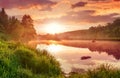 Landscape with sunset on the lake Royalty Free Stock Photo