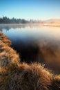 Landscape with sunset lake reflections in autumn, location Alps, Italy, Europe colorful autumn trees reflecting in lake. Royalty Free Stock Photo