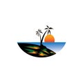 Landscape sunset logo color illustration vector design Royalty Free Stock Photo