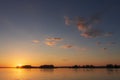 Landscape of sunset over the horizon on a beautiful lake. Colorful sky with clouds over the surface of the lake in the evening Royalty Free Stock Photo