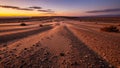 Landscape during sunset with rippled sand dunes and scattered Royalty Free Stock Photo