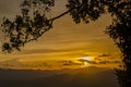 Landscape with sunset at the seashore over mountain range Royalty Free Stock Photo