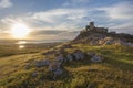 Landscape and a sunset sky over Enisala old stronghold citadel,Dobrogea,Romania Royalty Free Stock Photo