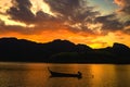 Landscape of sunset , sky in Twilight time with Small Fishing Boats in Thailand Royalty Free Stock Photo