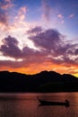 Landscape of sunset , sky in Twilight time with Small Fishing Boats in Thailand Royalty Free Stock Photo