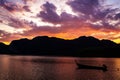 Landscape of sunset , sky in Twilight time with Small Fishing Boats in Thailand Royalty Free Stock Photo