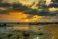 Landscape of sunset with Small Fishing Boats in Thailand Royalty Free Stock Photo