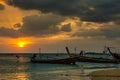 Landscape of sunset with Small Fishing Boats in Thailand Royalty Free Stock Photo