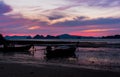 Landscape of sunset with Small Fishing Boats in Thailand Royalty Free Stock Photo