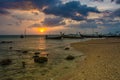 Landscape of sunset with Small Fishing Boats in Thailand Royalty Free Stock Photo