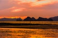 Landscape of sunset with Small Fishing Boats in Thailand Royalty Free Stock Photo