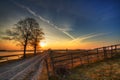 Landscape sunset or sundown river Narew Poland Europe spring time meadows under water Royalty Free Stock Photo