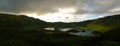 Landscape sunset view to Caldeirao crater, Corvo island, Azores, Portugal Royalty Free Stock Photo