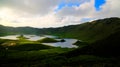 Landscape sunset view to Caldeirao crater, Corvo island, Azores, Portugal Royalty Free Stock Photo