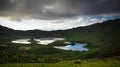 Landscape sunset view to Caldeirao crater, Corvo island, Azores, Portugal Royalty Free Stock Photo