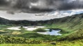 Landscape sunset view to Caldeirao crater, Corvo island, Azores, Portugal Royalty Free Stock Photo