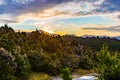 Landscape at sunset, Dublin Bay with backdrop of the Southern Alps , in Wanaka, Otago, South Island, New Zealand Royalty Free Stock Photo