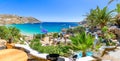 Landscape with Super Paradis beach, Mykonos island, Greece Royalty Free Stock Photo