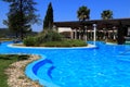 landscape swimming pool blue sky. Tropical beautiful hotel, Croatia,