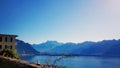 Landscape of Swiss alps ``Dents du midi `` with lake Geneva and Montreux Switzerland down Royalty Free Stock Photo