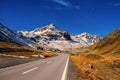 Landscape of the Swiss Alps and forest of national parc in Switzerland. Alps of Switzerland on autumn. Fluela pass road. . Swiss c Royalty Free Stock Photo