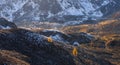 Landscape of the Swiss Alps and forest of national parc in Switzerland. Alps of Switzerland on autumn. Fluela pass road. . Swiss c Royalty Free Stock Photo