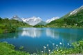 Landscape of Swiss Lake Trubsee and Mount Titlis.