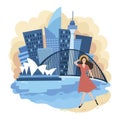 Landscape of Sydney. Cartoon illustration of the sights of Australia. Vector drawing for travel agency.
